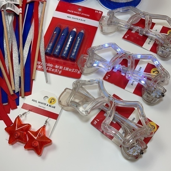 Michaels 4th of July Craft Ribbon Wands Flashing Star Glasses Earrings Bundle - Picture 2 of 16